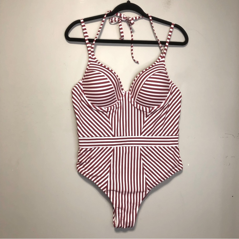 NWT Modihito Stripe Moulded Adjustable Straps One Piece Swimsuit, size XL